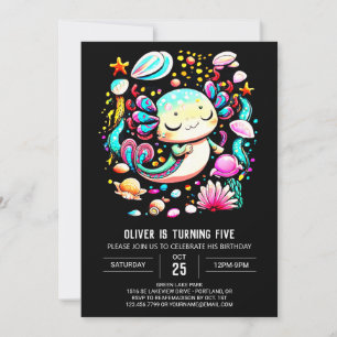 Elegante Axolotl Watercolor Geburtstagsfeier Einladung