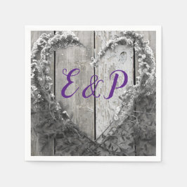 Elegante B&W Blume Rustikale Holzverheiratung Serviette