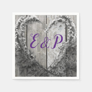Elegante B&W Blume Rustikale Holzverheiratung Serviette