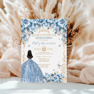 Elegante Baby-Blau-Gold-Quinceanera-Prinzessinnen- Einladung