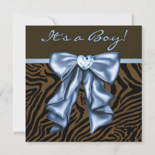 Elegante Baby-Blau-Zebra-Baby-Party für Jungen Einladung