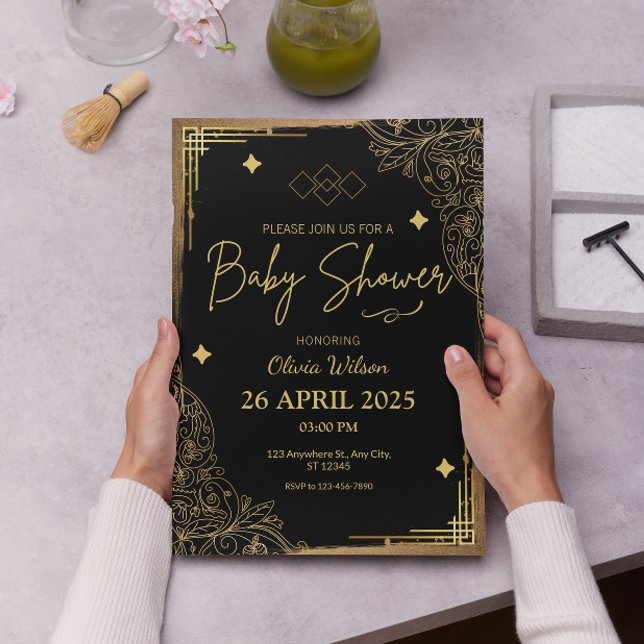 Elegante Baby-Dusche aus Gelb und Gold Foil Einladung (Von Creator hochgeladen)