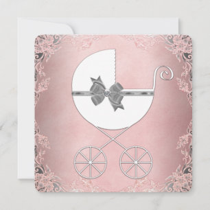 Elegante Baby-Dusche in Rosa und Grau für Mädchen Einladung