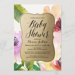 Elegante Baby-Duschen-Einladung des Blumen-Gold  Einladung