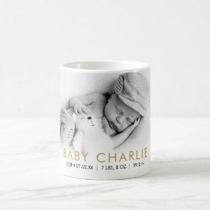 Elegante Baby-Geburtsstatistik-Ankündigungsfoto  Kaffeetasse