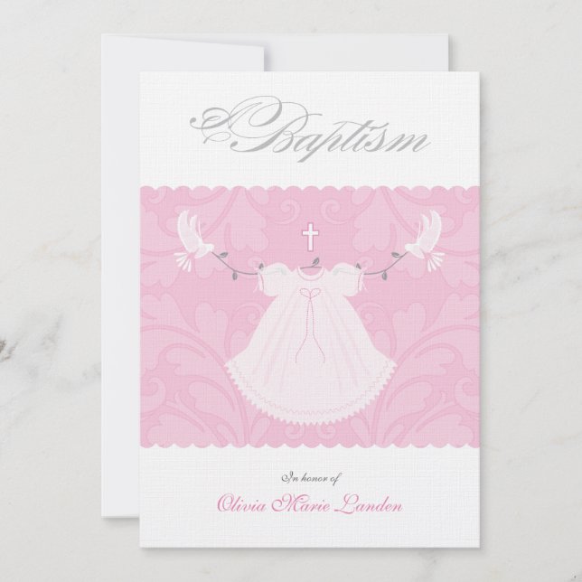 Elegante Baby Girl Taufe Einladung (Vorderseite)