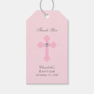 Elegante Baby-Rosa-Kreuz-Taufe/Taufmädchen Geschenkanhänger