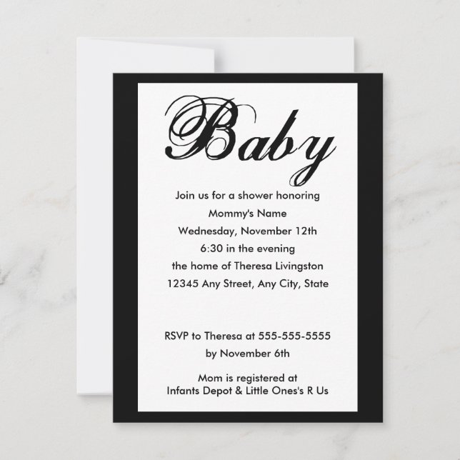 Elegante Baby Script Baby Shower Einladung (Vorderseite)