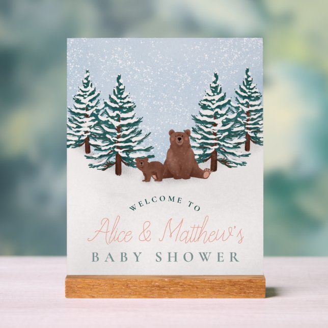 Élégante Baby shower d'ours d'hiver Affiche de bie (Neutre)