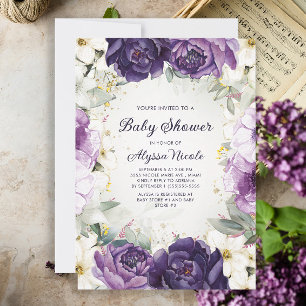 Elegante Baby-Shower-Einladung in Lila und Weiß mi Einladung