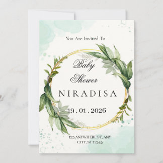 Elegante Baby-Shower-Einladung mit Grünzeug-Kranz Einladung