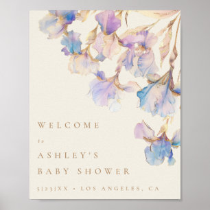 Élégante Baby shower Floral Iris Affiche de bienve