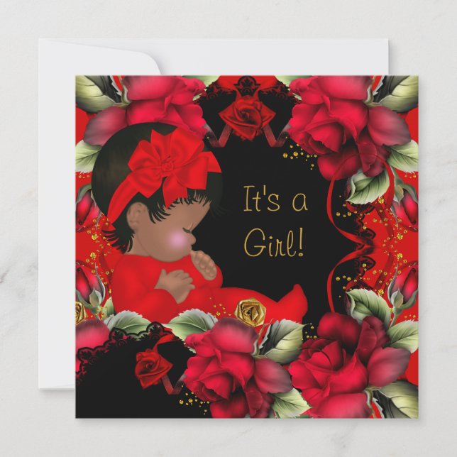 Elegante Baby Shower Girl Rote Rose Blume Einladung (Vorderseite)