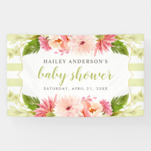 Elegante Baby-Shower im Frühlingsgrün mit floralem Banner