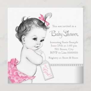 Elegante Baby-Shower in Rosa und Grau Einladung