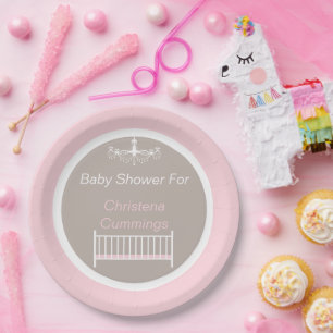 Elegante Baby-Shower-Kinderzimmerbeleuchtung Rosa Pappteller