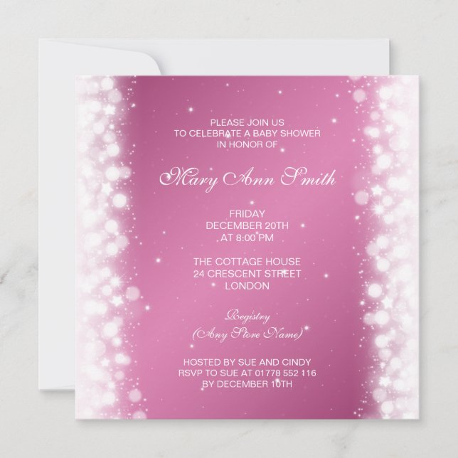 Elegante Baby Shower Magic Sparkle Pink Einladung (Vorderseite)