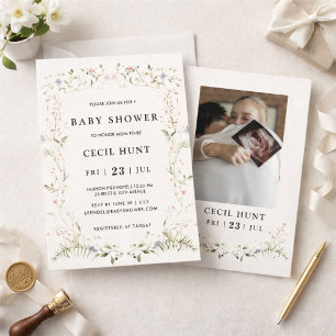 Elegante Baby- Shower mit Blumenmotiv Einladung