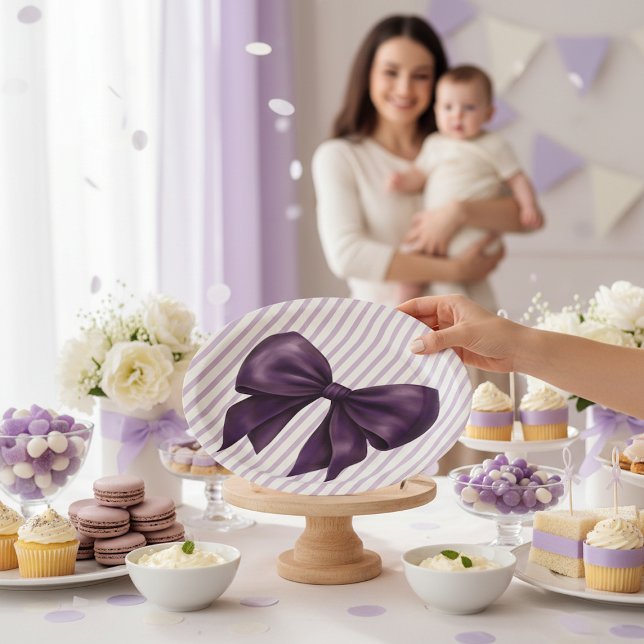 Elegante Baby Shower mit violetter Schleife Pappteller (Von Creator hochgeladen)