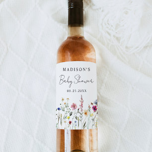 Elegante Baby-Shower mit Wildblumenwiese Weinetikett