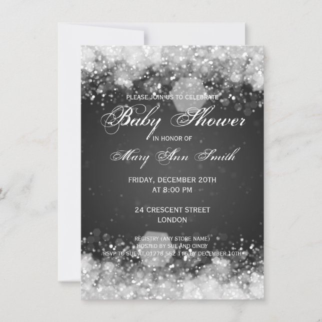 Elegante Baby Shower Night Sparkle Black Einladung (Vorderseite)