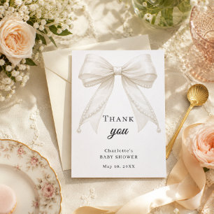 Elegante Baby-Shower-Schleife Elfenbeinperlen Dankeskarte