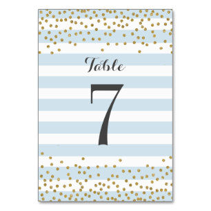 Elegante Babyblau-Gold-Konfetti-Party-Hochzeit Tischnummer