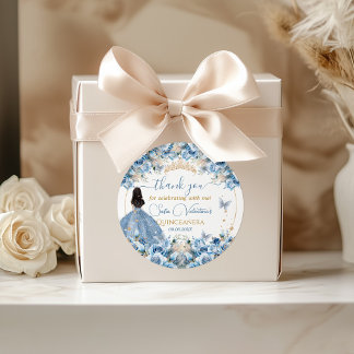 Elegante Babyblau-Gold-Quinceanera-Prinzessinnen-T Runder Aufkleber
