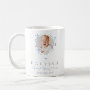 Elegante Babyblaue Jungen-Foto-Taufe Kaffeetasse