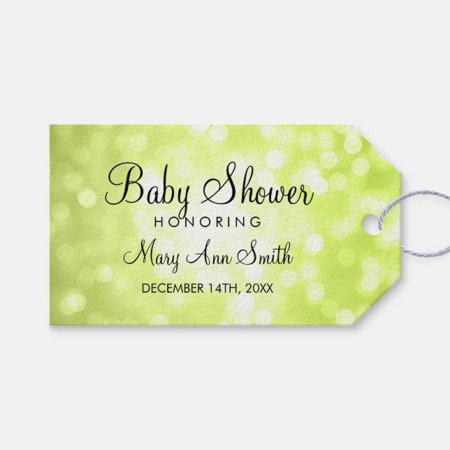 Elegante Babydusche bevorzugt grüne Glitzer-Leucht Geschenkanhänger (Vorderseite (Horizontal))