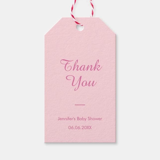 Elegante Babydusche Danke, Blush Pink Modern Geschenkanhänger (Vorderseite)