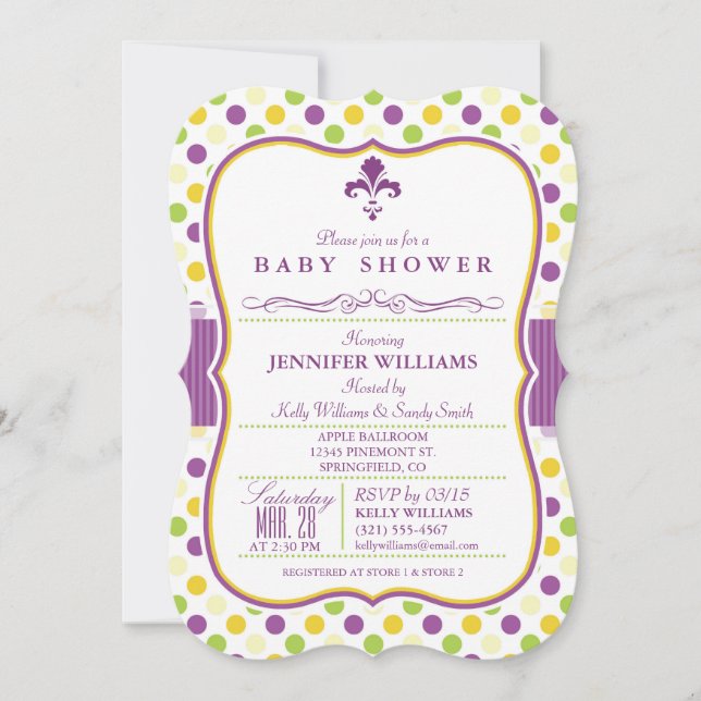 Elegante Babydusche einladen; Lila Fleur-de-lis Einladung (Vorderseite)