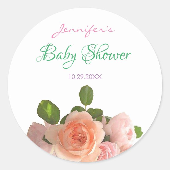 Elegante Babydusche Handgeschriebene Aquarellfarbe Runder Aufkleber (Vorderseite)