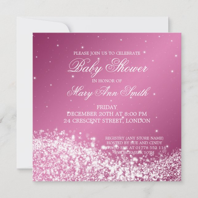 Elegante Babydusche mit glattem Wellenrad Rosa Einladung (Vorderseite)