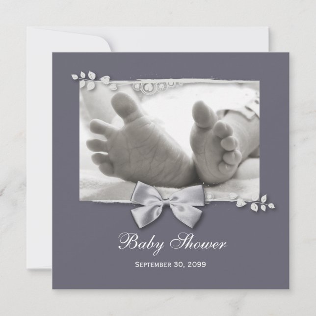 Elegante Babydusche mit neuem Babyfutter mit Silbe Einladung (Vorderseite)