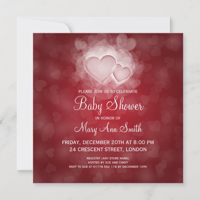 Elegante Babydusche Modern Hearts Red Einladung (Vorderseite)