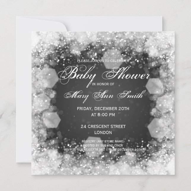 Elegante Babydusche Nachtschwärmer Schwarz Einladung (Vorderseite)