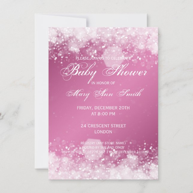 Elegante Babydusche Night Sparkle Rosa Einladung (Vorderseite)