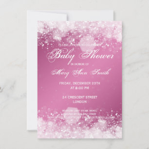 Elegante Babydusche Night Sparkle Rosa Einladung
