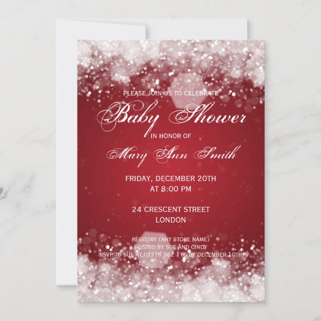 Elegante Babydusche Night Sparkle Rot Einladung (Vorderseite)