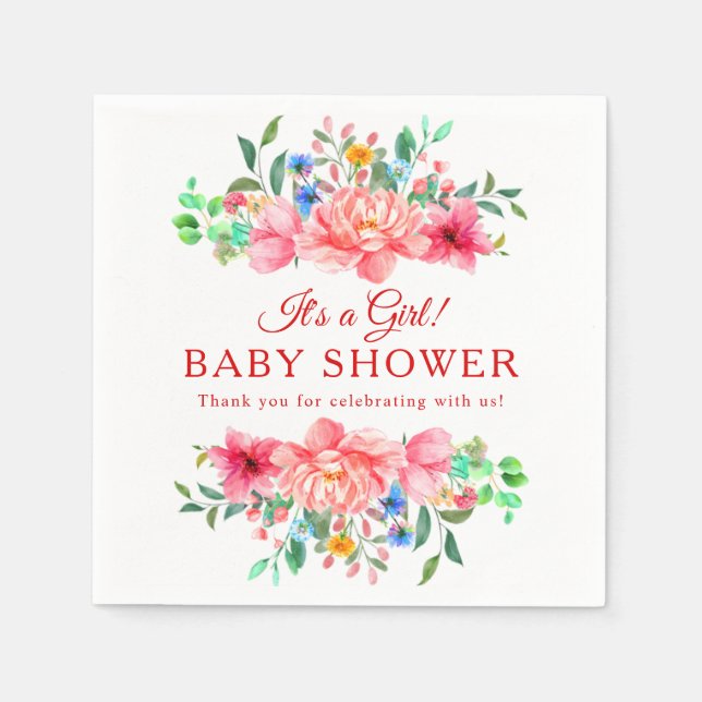 Elegante Babydusche Rosa Blume Serviette (Vorderseite)