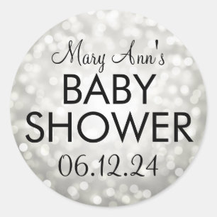 Elegante Babydusche Silver Glitzer Lights Runder Aufkleber