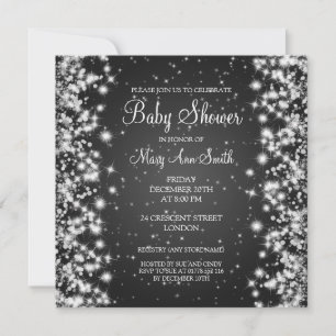 Elegante Babydusche Winter Sparkle Black Einladung