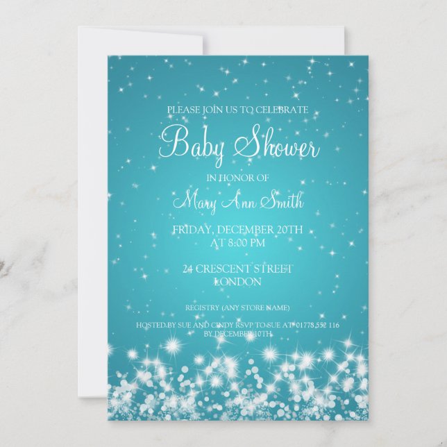 Elegante Babydusche Wintersportler Türkis Einladung (Vorderseite)