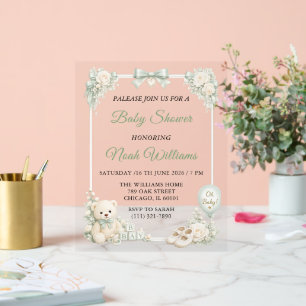 Elegante Babyparty-Einladungsvorlage in Salbeigrün Acrylschild