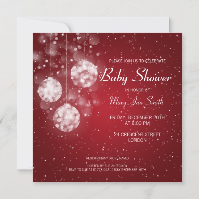 Elegante Babyparty-festlicher Flitter rot Einladung (Vorderseite)