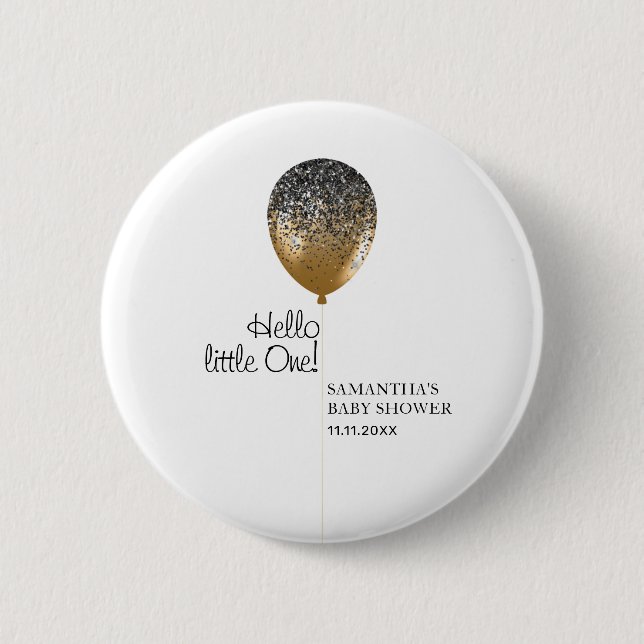 Elegante Babyparty Gold Luftballon Button (Vorderseite)