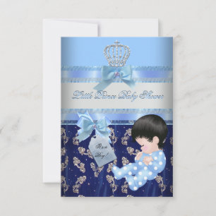 Elegante Babyparty Junge Blau Kleiner Prinz Krone  Einladung