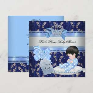 Elegante Babyparty Junge Blau Kleiner Prinz Krone Einladung