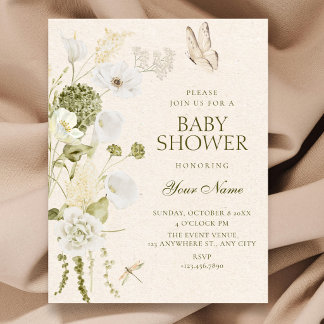 Elegante Babyparty mit Blumen Einladung